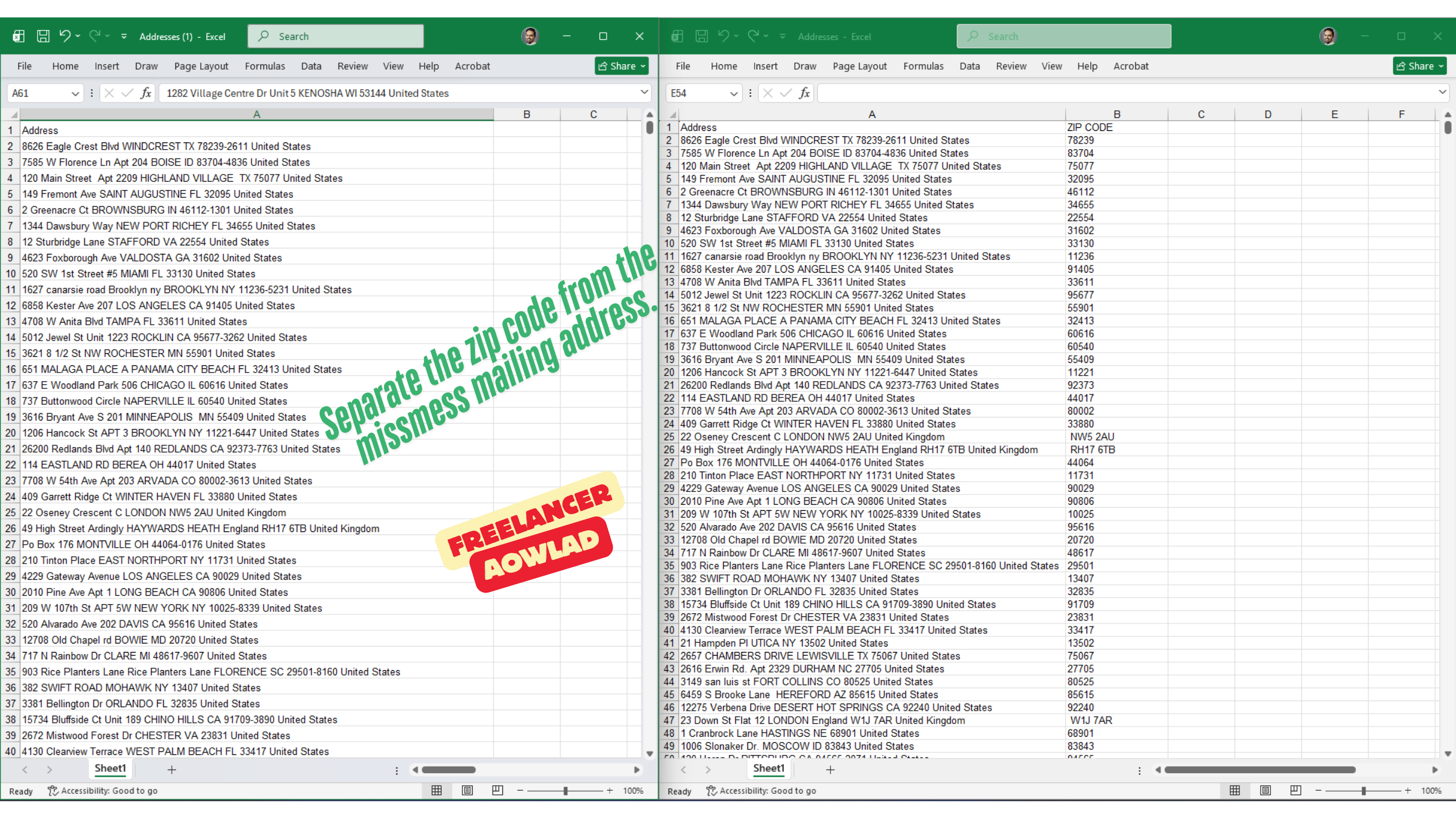 Export zip codes from list of addresses